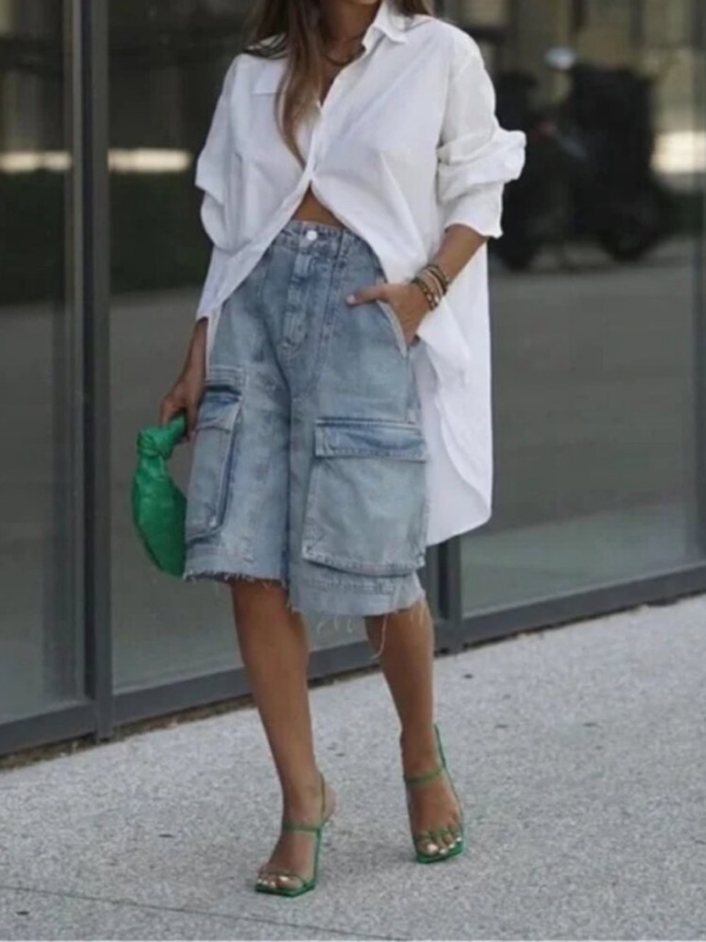 Zara the cargo Bermuda denim shorts Oversized size 0